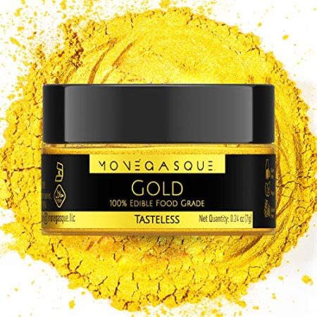 MONÉGASQUE Gold Luster Dust Edible Glitter for Drinks & Desserts 7g – Edible Gold Dust for Cakes & Edible Drink Glitter – No Gluten or Dairy – Vegan Black Sprinkles for Cake Decorating & Chocolates